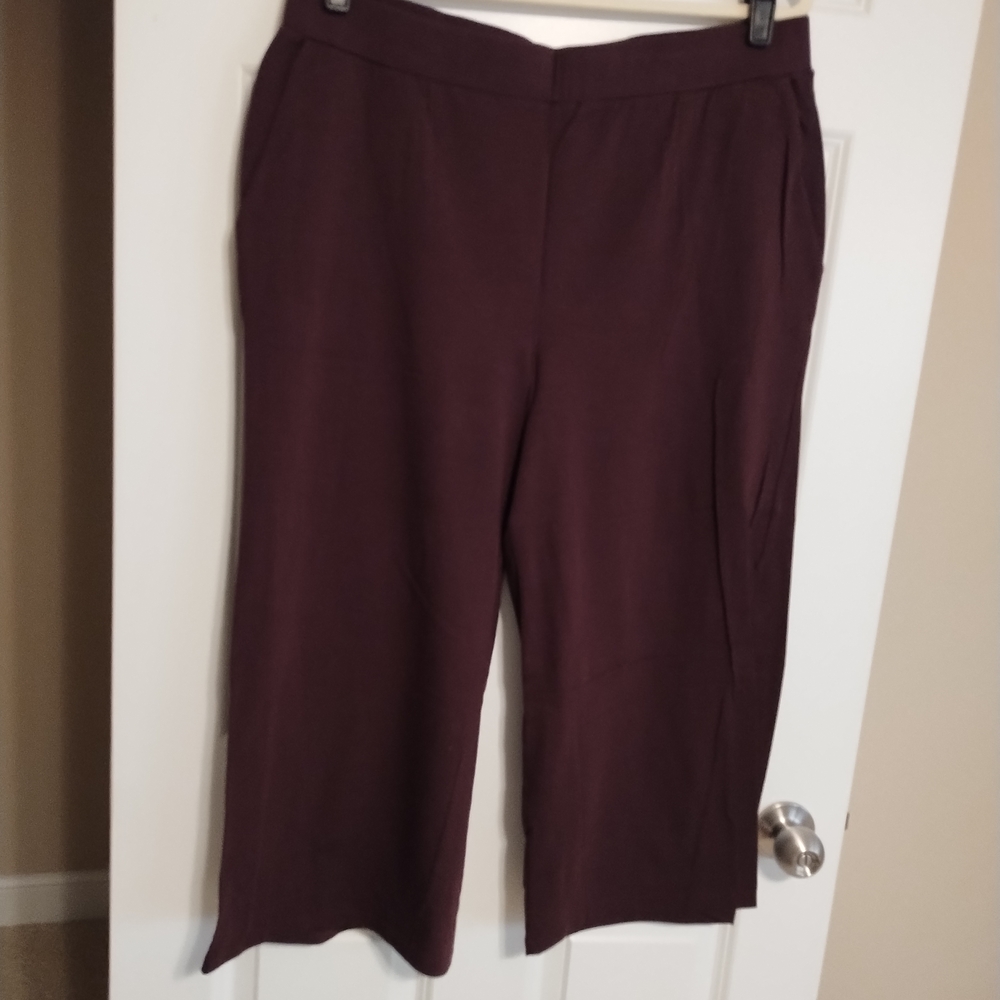 Eileen Fisher Wide Leg Cropped Knit Pants In Wine